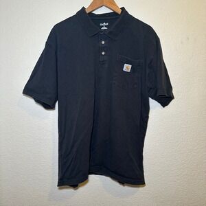Carhartt Mens L Polo Black Front Pocket Collar 100% Cotton Workwear Y2K Baggy